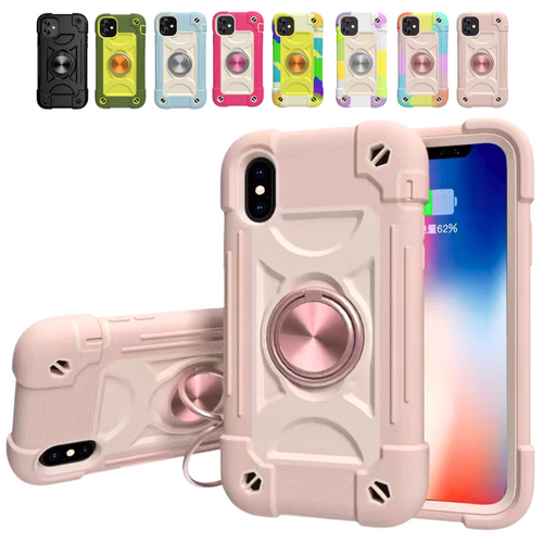 [Built-in Ring Bracket] Apple iPhone 12/Pro/Pro Max/Mini Colorful Thickened Silicone Heavy Duty Series Case