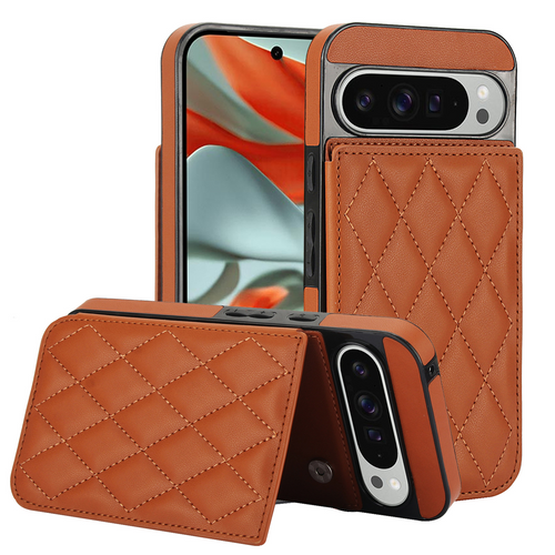 [With Card Slot] Google Pixel 8/Pro/8A - Argyle Pattern Leather Card Holder With Button Wallet Series Case