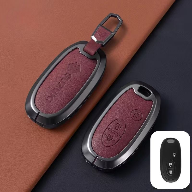 Load image into Gallery viewer, Suzuki Zinc Alloy Geuine Leather Car Key Fob Case Cover For Swift, Vitara, Baleno, Ciaz, SX4,  S-Cross, Jimny, Baleno, Ertiga

