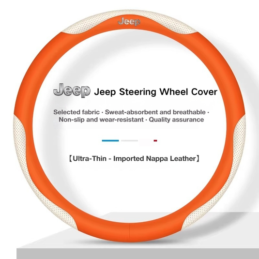 Jeep Genuine Leather Spliced Design with Breathable & Anti-Slip Grip Steering Wheel Cover For Wrangler, Cherokee, Renegade, Grand Commander, Compass - i-Station Mobile Phone & Electronic Device Repair and Accessories