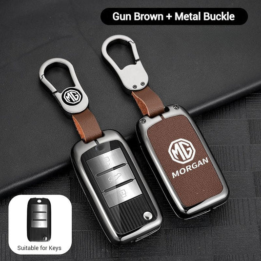 MG Zinc Alloy + PU Leather Car Key Fob Case Cover For MG3, MG5, MG6, MG7, ZST, ZS, GS, MG ONE, MG4 EV