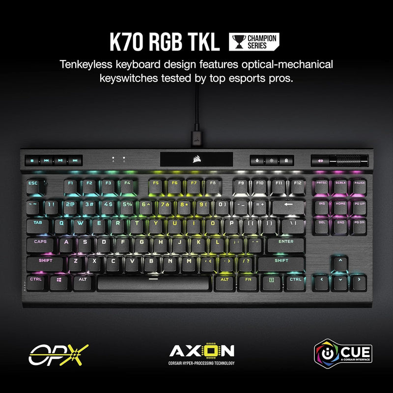 Load image into Gallery viewer, CORSAIR K70 RGB TKL – Champion Series Tenkeyless Optical-Mechanical Gaming Keyboard - OPX RGB Optical- Mechanical Keyswitches
