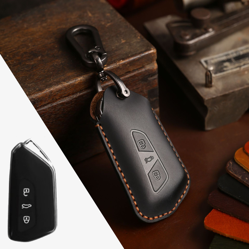 Load image into Gallery viewer, Volkswagen Handcrafted Genuine Leather Car Key Fob Case Cover Forc,  ID.3, ID.4, Skoda Octavia, SEAT Leon MK4, Cupra Formentor
