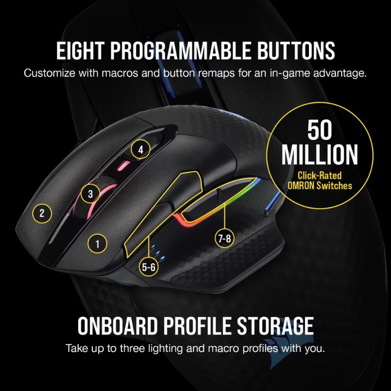 Load image into Gallery viewer, CORSAIR Dark CORE RGB PRO SE Wireless FPS/MOBA Gaming Mouse with Qi Wireless Charging – 18,000 DPI – 8 Programmable Buttons – Sub-1ms Wireless – iCUE Compatible – PC, Mac, PS5, PS4, Xbox
