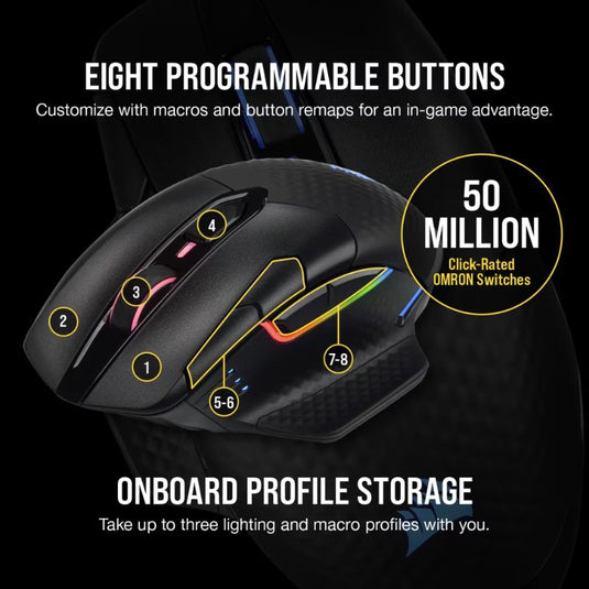 CORSAIR Dark CORE RGB PRO SE Wireless FPS/MOBA Gaming Mouse with Qi Wireless Charging – 18,000 DPI – 8 Programmable Buttons – Sub-1ms Wireless – iCUE Compatible – PC, Mac, PS5, PS4, Xbox