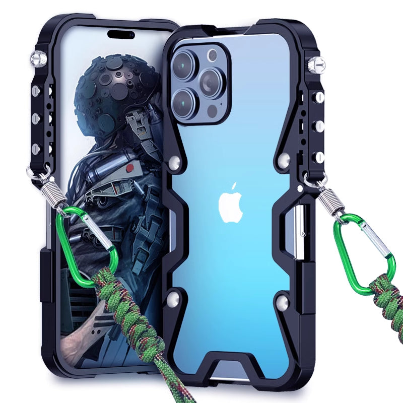 Load image into Gallery viewer, [With Lanyard] Apple iPhone 14 / Plus / Pro / Pro Max Metal Phone Border Mechanics Series Case
