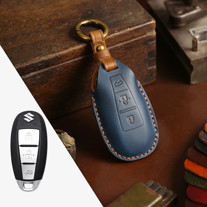 Load image into Gallery viewer, Suzuki Handcrafted Genuine Leather Car Key Fob Case Cover For Vitara, SX4, S-Cross, Ciaz, Baleno
