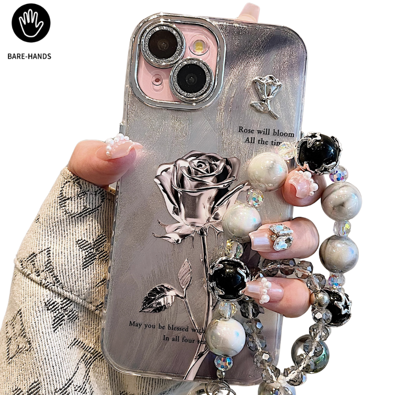 Load image into Gallery viewer, Apple iPhone 14/Pro/Pro Max 3D Rose Full-cover Silicone BlingBling Series Case
