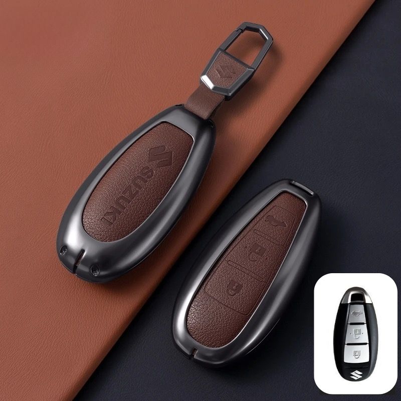 Load image into Gallery viewer, Suzuki Zinc Alloy Geuine Leather Car Key Fob Case Cover For Swift, Vitara, Baleno, Ciaz, SX4,  S-Cross, Jimny, Baleno, Ertiga
