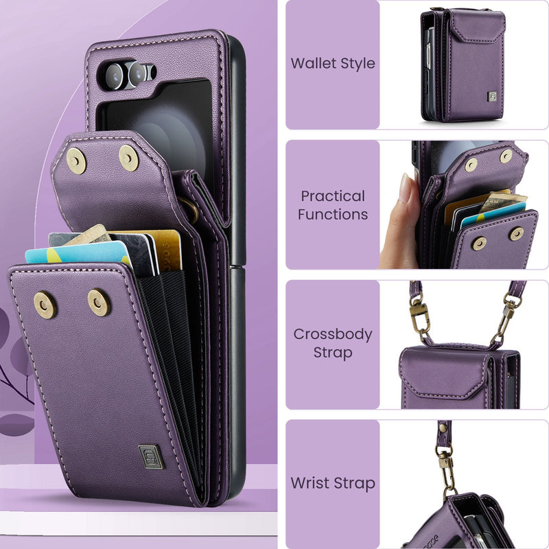 Load image into Gallery viewer, [With Card Slot] Samsung Galaxy Z Flip7 (SM-F766) RFID Blocking Premium Leather Foldable Flip Wallet Case Series
