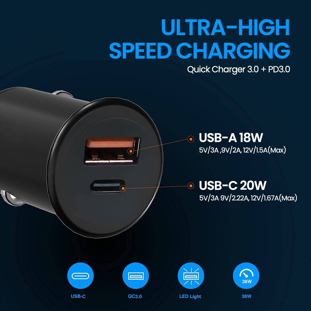iQuick CQ2 38W Fast Car Charging USB-A & USB-C Ports - i-Station Mobile Phone & Electronic Device Repair and Accessories