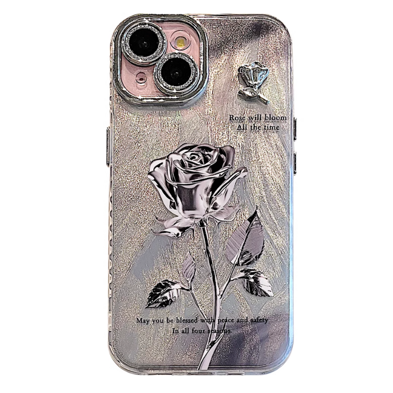 Load image into Gallery viewer, Apple iPhone 15/Pro/Pro Max 3D Rose Full-cover Silicone BlingBling Series Case
