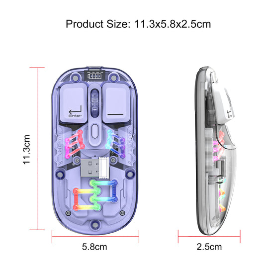 Wireless Dual-Mode RGB Bluetooth Lightweight Noise-Fre Mouse Ergonomic Universal Hots Clear Shell Gaming Mouse