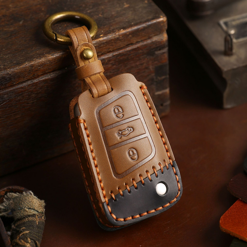 Load image into Gallery viewer, Volkswagen Handcrafted Genuine Leather Car Key Fob Case Cover For Passat, Golf, Magotan, Jetta, Tiguan
