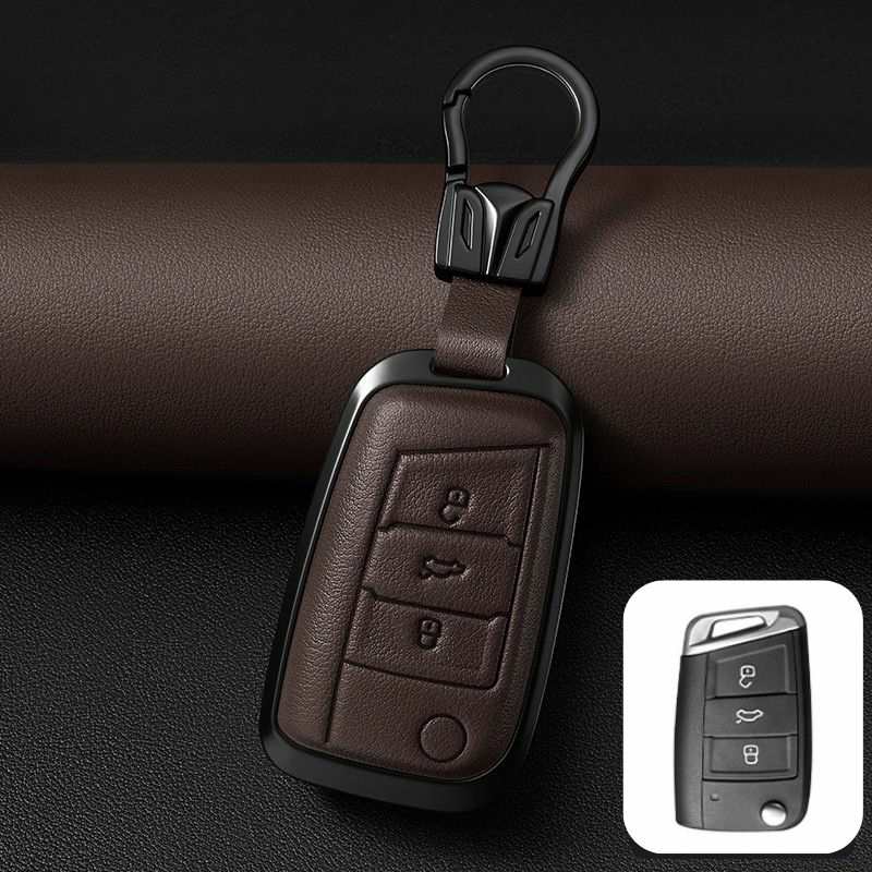 Load image into Gallery viewer, Volkswagen Zinc Alloy + PU Leather Car Key Fob Case Cover For Golf 7, Golf 8, Tiguan, Jetta, Passat, Lamando L, ID.3, ID.4,  ID.5, ID.6
