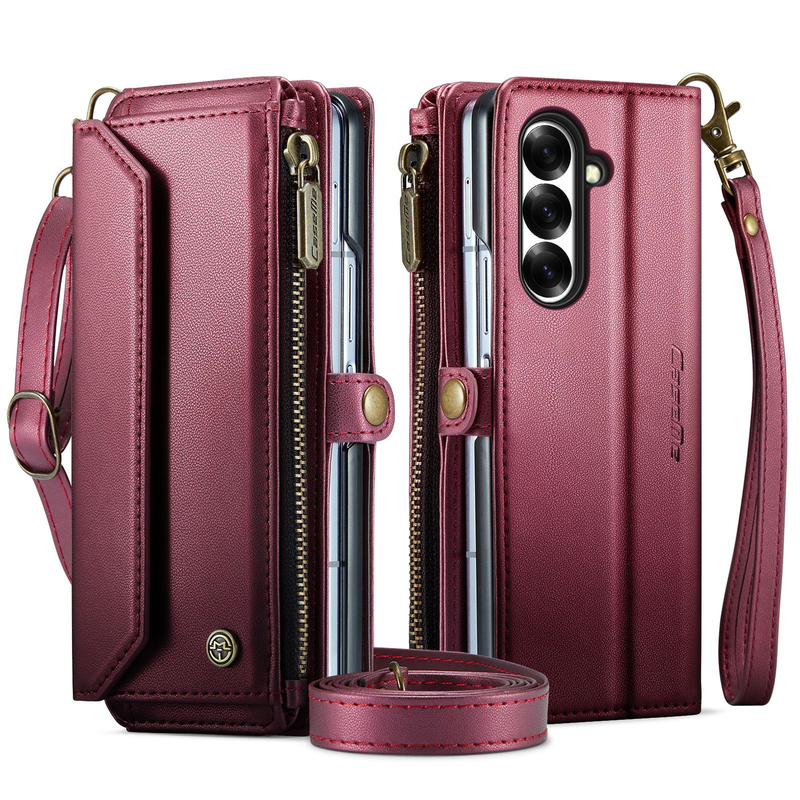 Load image into Gallery viewer, Samsung Galaxy Z Fold7  (SM-F966) - Zipper Style Crossbody PU Leather Wallet Series Stand Case With Lanyard
