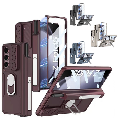 [Built-in Stand][With Slide Len Cover] Samsung Galaxy Z Fold 6 SM-F956 Magnetic Hinge With Ring Essentials Series Case