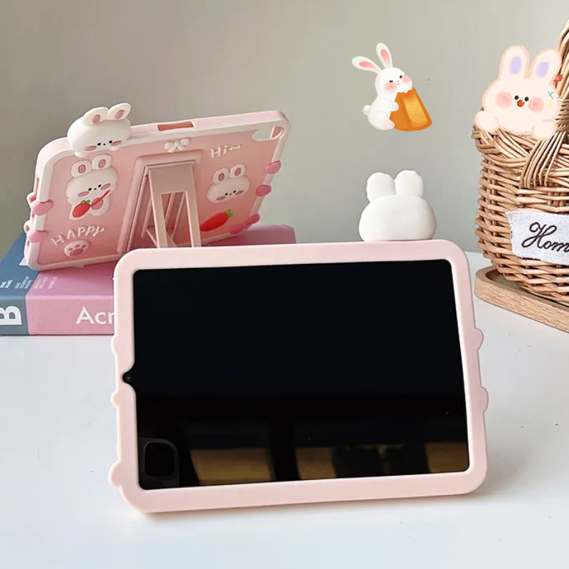 Load image into Gallery viewer, [Built-in Stand] Apple iPad Pro 11-inch 4th Gen (2022) 3D Cute Pink Rabbit Soft Silicone Case
