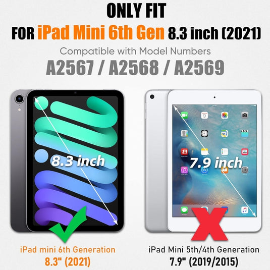 [Built-in 360° Rotating Hand Strap & Stand] Apple Ipad Mini 8.3" 6th Gen 2021 Shockproof with Screen Protector Pencil Holder Heavy Duty Series Case