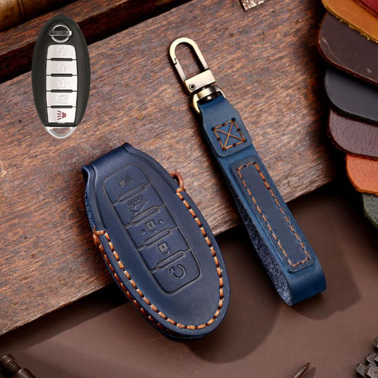 Nissan Handcrafted Genuine Leather Car Key Fob Case Cover For Altima, Rogue, Sentra, Pathfinder, Frontier, Maxima, Titan, Murano, Kicks, Juke, Qashqai, X-Trail