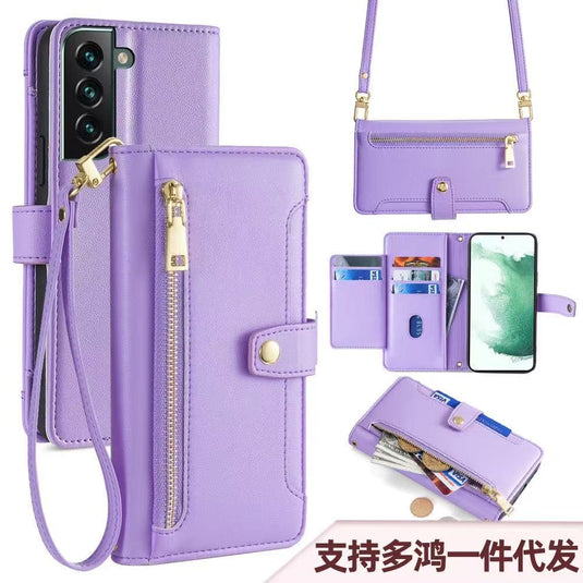 [With Card Slot] Samsung Galaxy S26/Plus/Ultra - Multi-Function Flip Leather Zipper Wallet Case With Wrist & Shoulder Strap - i-Station Mobile Phone & Electronic Device Repair and Accessories