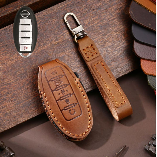 Nissan Handcrafted Genuine Leather Car Key Fob Case Cover For Altima, Rogue, Sentra, Pathfinder, Frontier, Maxima, Titan, Murano, Kicks, Juke, Qashqai, X-Trail