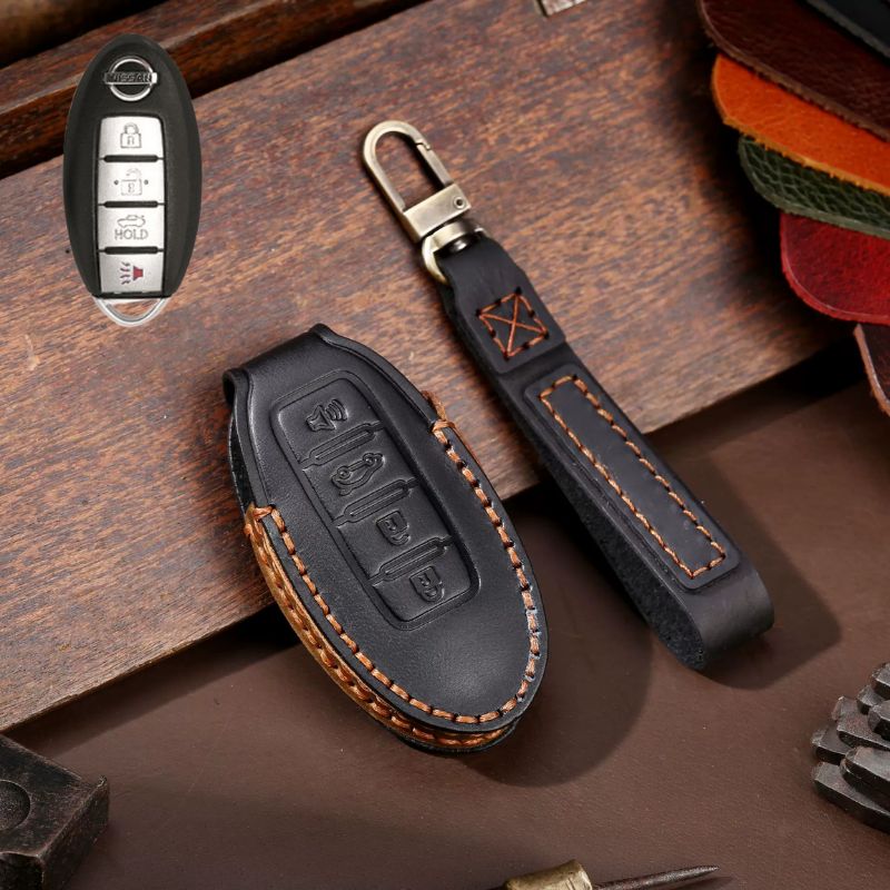 Load image into Gallery viewer, Nissan Handcrafted Genuine Leather Car Key Fob Case Cover For Altima, Rogue, Sentra, Pathfinder, Frontier, Maxima, Titan, Murano, Kicks, Juke, Qashqai, X-Trail
