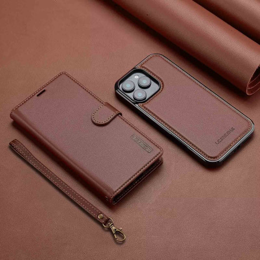 [2-in-1 Detachable][With Card Slot] Apple iPhone 15/Plus/Pro/Max - Magnetic Detachable Flip Leather Essentials Series Case With Lanyard