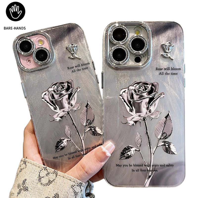 Load image into Gallery viewer, Apple iPhone 13/Pro/Pro Max 3D Rose Full-cover Silicone BlingBling Series Case
