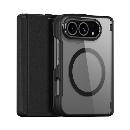 [With Card Slot][Magsafe Compatible] Apple iPhone Ultra (iPhone Fold) - Magnetic Transparent Flip PU Leather Wallet Series Case