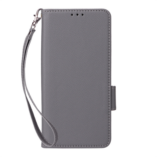 [With Card Slot] OPPO A5 Pro 5G - Premium Lychee-Grain Flip Leather Case With Detachable Wrist Strap