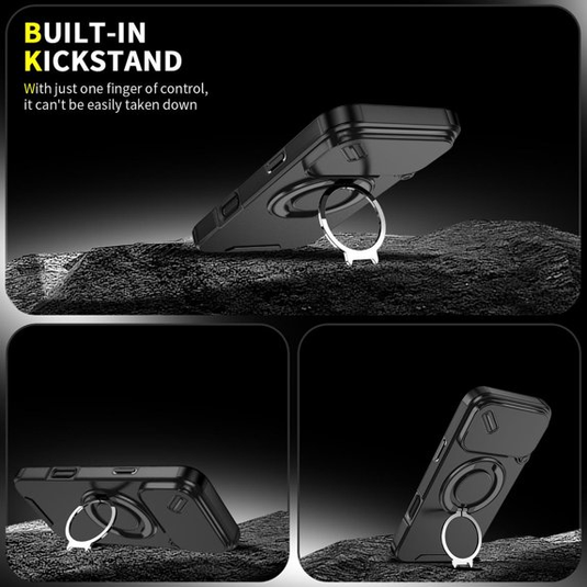 [With Slide Lens Cover] Apple iPhone 17 Pro Max / 18 Pro Max Military-Grade Shockproof Protective Stand Series Case