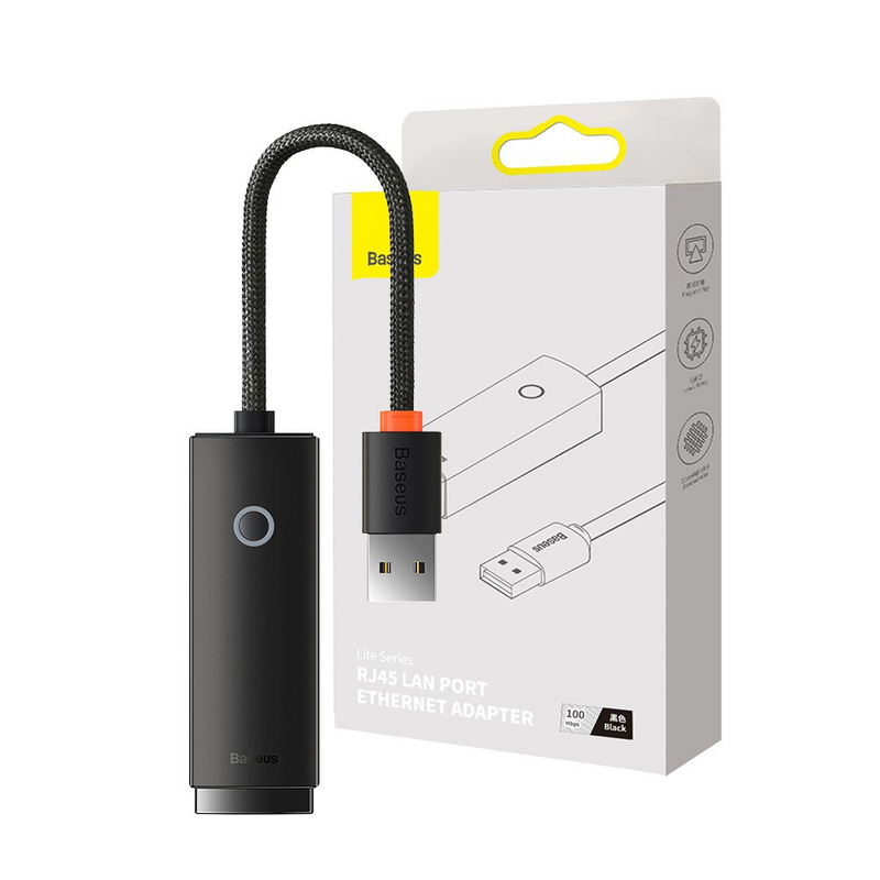 Load image into Gallery viewer, Baseus Lite Series Ethernet Adapter USB-A to RJ45 LAN Port 100Mbps - Black - i-Station Mobile Phone &amp; Electronic Device Repair and Accessories
