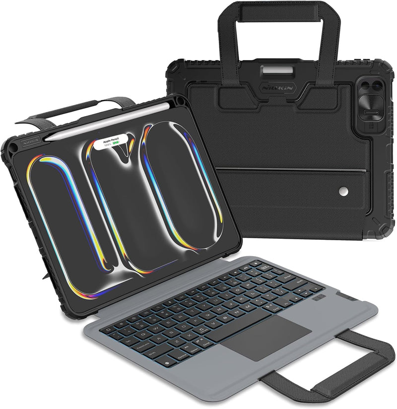 Load image into Gallery viewer, [Detachable][Built-in Slide Lens Cover] Apple iPad Pro 12.9-inch 3rd/4/5/6th Gen (2018/2020/2021/2022) Nillkin Magnetic Rugged Stand Keyboard Case With Backlit
