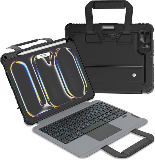 [Detachable][Built-in Slide Lens Cover] Apple iPad Pro 12.9-inch 3rd/4/5/6th Gen (2018/2020/2021/2022) Nillkin Magnetic Rugged Stand Keyboard Case With Backlit