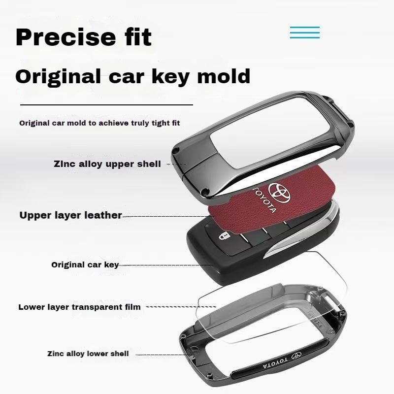 Load image into Gallery viewer, Toyota PU Leather + Zinc Alloy Car Key Fob Case Cover For Corolla, Prius, Camry, C-HR, RAV4, Altis, Land Cruiser Prado
