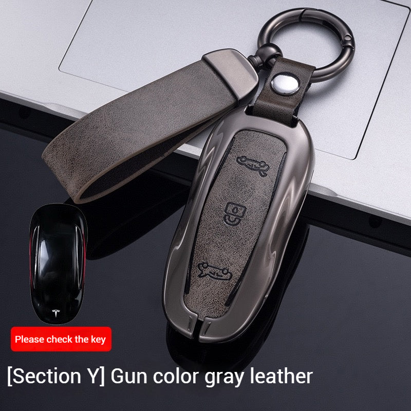 Load image into Gallery viewer, Tesla Metal + PU Leather Smart Car Key Fob Case for Model 3, S, Y, X
