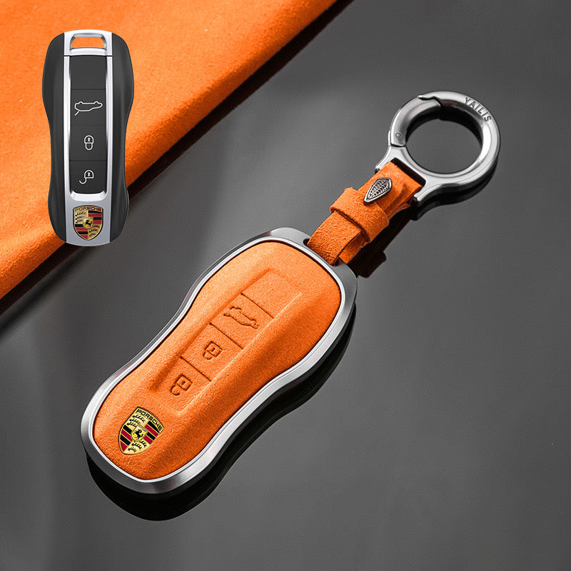 Load image into Gallery viewer, Porsche Luxury Suede Car Key Fob Case Cover For Macan, Cayenne, 911, Panamera, 718, Taycan, 992
