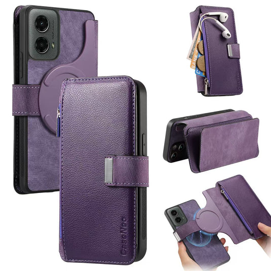 [With Card Slot][Magsafe Compatible] Motorola Moto E20 Leather Zipper Shockproof Wallet Series Case