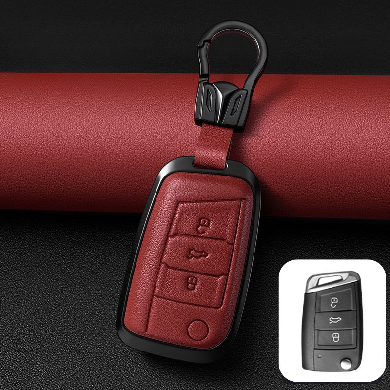 Load image into Gallery viewer, Volkswagen Zinc Alloy + PU Leather Car Key Fob Case Cover For Golf 7, Golf 8, Tiguan, Jetta, Passat, Lamando L, ID.3, ID.4,  ID.5, ID.6
