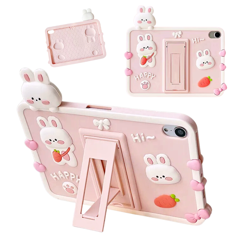 Load image into Gallery viewer, [Built-in Stand] Apple iPad Pro 11-inch 4th Gen (2022) 3D Cute Pink Rabbit Soft Silicone Case
