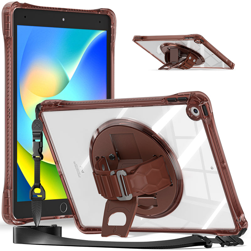 Load image into Gallery viewer, [Built-in Stand][With Wrist Wrap] Apple iPad 7/8/9 10.2&#39;&#39; 7/8/9th Gen (2019/2020/2021) Acrylic Transparent Waterproof Heavy Duty Ring Holder Stand Case
