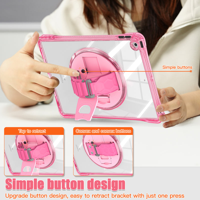 Load image into Gallery viewer, [Built-in Stand][With Wrist Strap] Apple iPad 7/8/9 10.2&#39;&#39; 7/8/9th Gen (2019/2020/2021) Acrylic Transparent Waterproof Heavy Duty Ring Holder Stand Case
