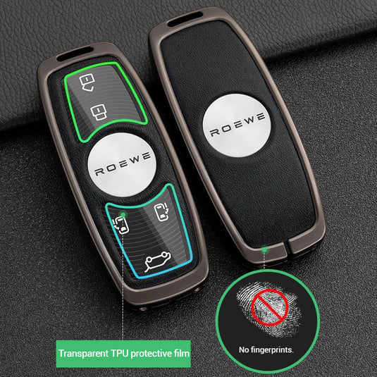 Roewe Zinc Alloy + Leather Car Key Fob Case Cover For Ei5, ERX5, eRX5, MARVEL X, i6, iMAX8