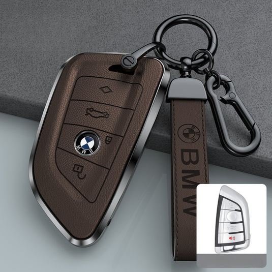 BMW Zinc Alloy + Leather Protection Car Key Case For 1, 2, 3, 5, 7 Series, X3, X5, X6