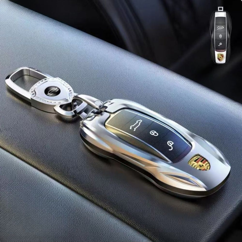 Load image into Gallery viewer, Porsche Stylish Metal Car Key Fob Case Cover For Cayenne, Macan, Panamera, Taycan, 718, 911
