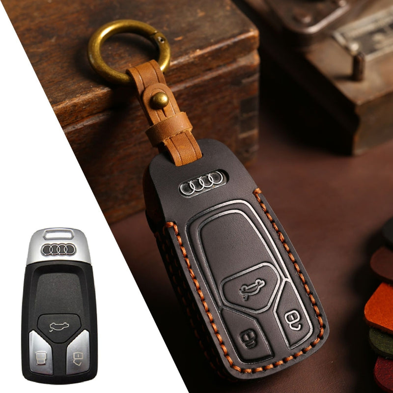 Load image into Gallery viewer, Audi Handcrafted Genuine Leather Car Key Protective Case For A3, A4, A5, A6, A8, Q2, Q5, Q7, Q8, e-tron
