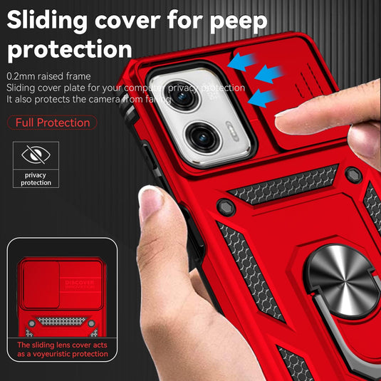 [Magnetic Ring Kickstand][Slide Camera Cover] Motorola Moto G 5G 2023/Moto G Power 2023 - Shield Shockproof Rugged Heavy Duty Case  With 2PC 9H Glass Screen Protector