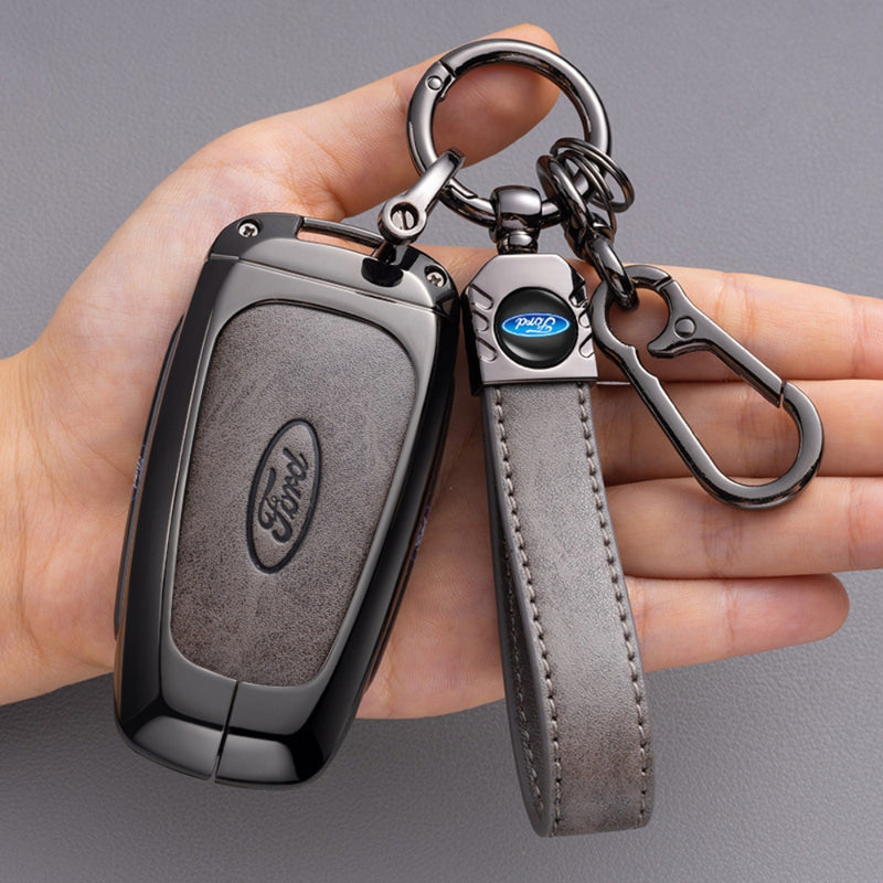 Load image into Gallery viewer, Ford Alloy + Leather Protection Car Key Case For Ranger, Wildtrak, Everest, Explorer, Ecosport, Edge, Escape, Focus, Fiesta, Mustang
