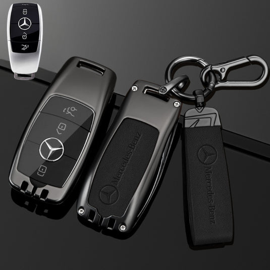 Mercedes Benz Alloy + Leather Protection Car Key Case For Benz A, B, C, E, S, G-Class, GLA, GLB, GLC, GLE, GLS, CLA, CLS, EQC